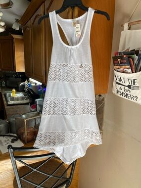 Women’s White Crochet Panel Racerback Tank Top